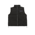 Black puffer vest with purple NEIGTR STUDIO logo on chest, featuring high collar and front pockets against white background