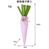 A pink gingham fabric carrot with green felt leaves, measuring 24cm in length and 4cm in width, weighing 6g.