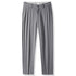Gray dress pants with pleated front and single button closure against white background