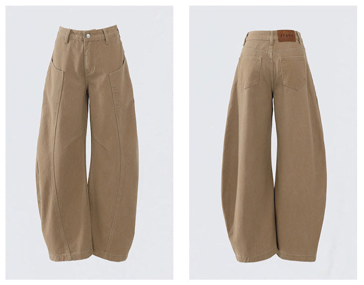 Flat lay front and back view of wide-leg jeans.