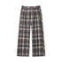 Brown plaid pants with button front and relaxed wide-leg cut