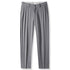 Gray pleated dress pants with single button closure photographed flat against white background, showing waistband detail.