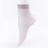 White sheer ankle sock with grey band and ribbed sole pattern on white background