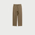 Olive brown sweatpants with elastic waistband, drawstring and side pockets displayed on light gray background