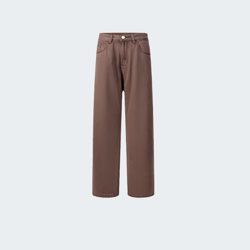 Dark taupe wide-leg jeans with relaxed fit and classic 5-pocket design