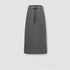 Dark gray long denim skirt with drawstring waist, featuring soft washed texture and subtle side seam detail