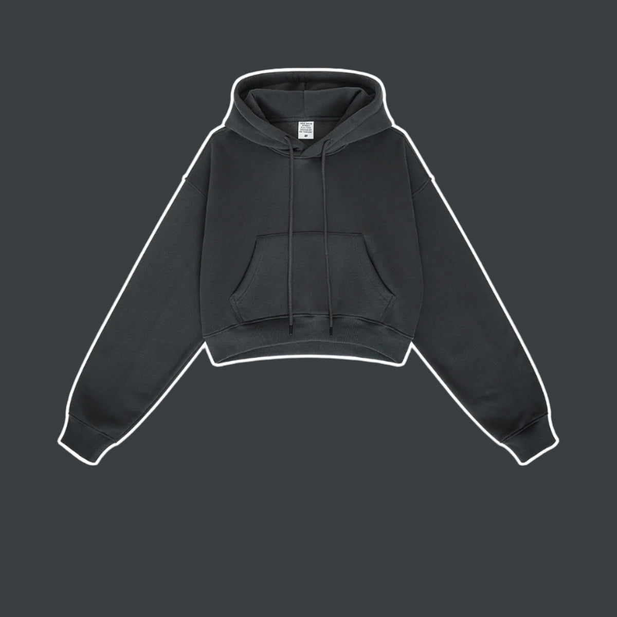 Charcoal Grey Cropped Hoodie – Casual Oversized Hoodie – A dark grey cropped hoodie with a cozy fit, adjustable drawstrings, and a front pocket