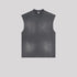 A charcoal gray sleeveless muscle tee with crew neck and distressed finish displayed flat against light gray background.
