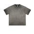 Charcoal gray oversized t-shirt with washed texture displayed flat against white background.