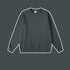 Dark charcoal gray crewneck sweatshirt with ribbed collar, cuffs and hem displayed against dark gray background
