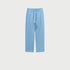 Light blue sweatpants with elastic waistband, drawstring and side pockets displayed on light gray background