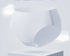 Ultra-thin cooling seamless brief in tropical blue color, floating above white pedestal with cloud effects in light gray background