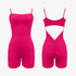 Bright pink/fuchsia bodysuit with cut-out back design, showing front and back views