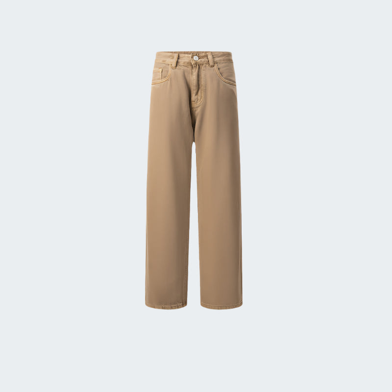 Khaki wide-leg jeans with relaxed fit and standard jean pocket design