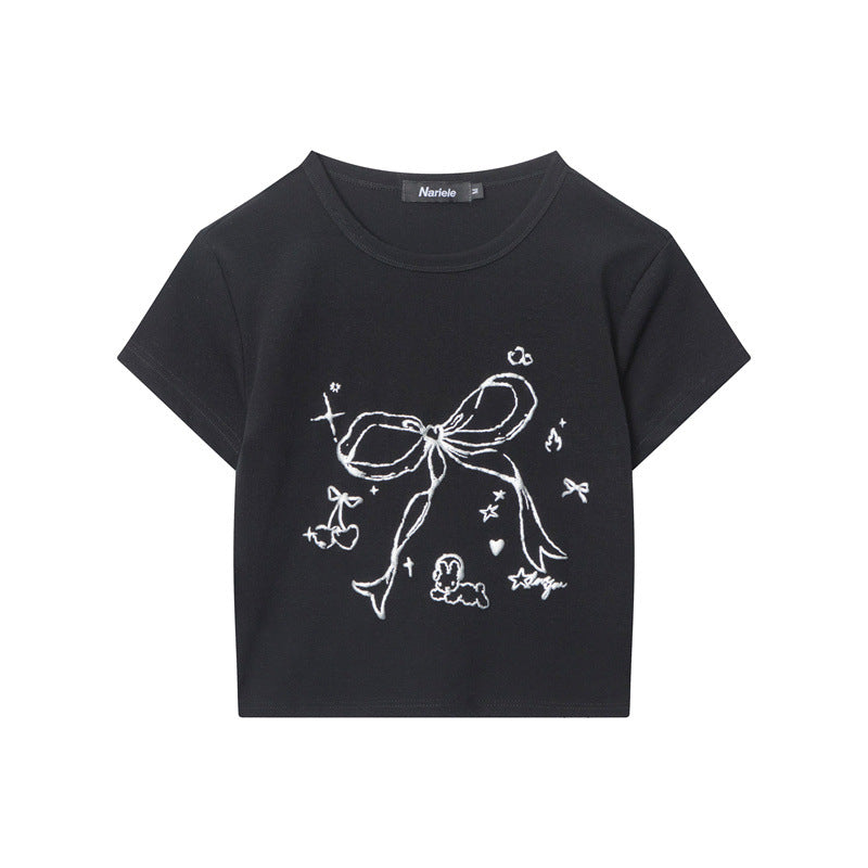 Playful Printed Crop Top with Round Neck