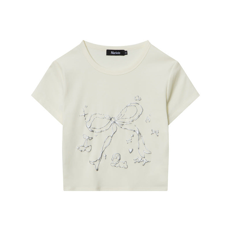 Playful Printed Crop Top with Round Neck
