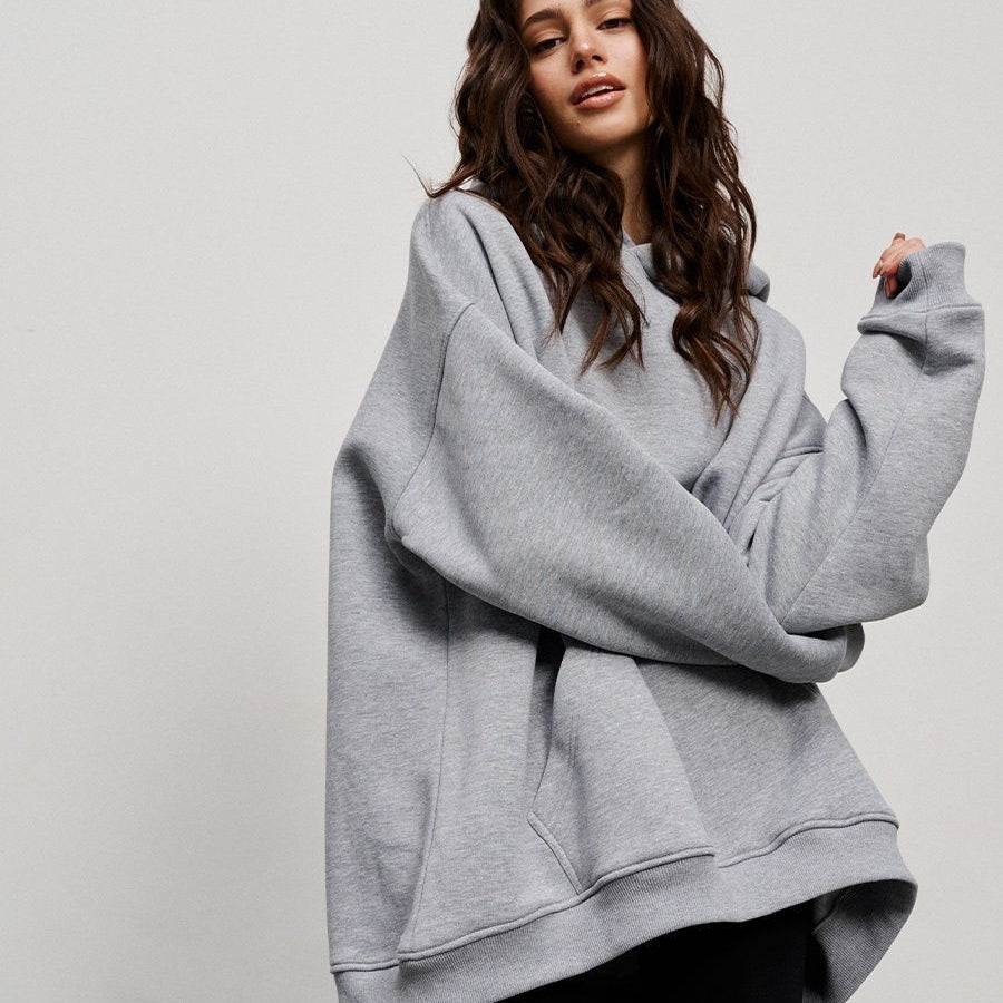 Oversized Cotton Blend Pullover Hoodie