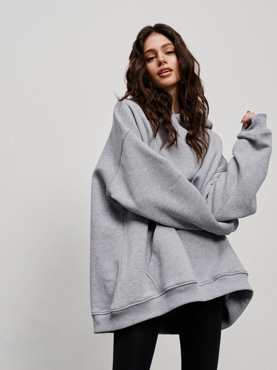 Oversized Cotton Blend Pullover Hoodie