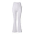 White high-waisted flared leggings with seamless design and V-shaped waistband, flat lay on white background