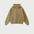 Khaki oversized zip-up hoodie with front kangaroo pocket and ribbed cuffs displayed on light gray background