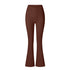 Brown high-rise flared leggings with V-shaped waistband detail, displayed on white backdrop