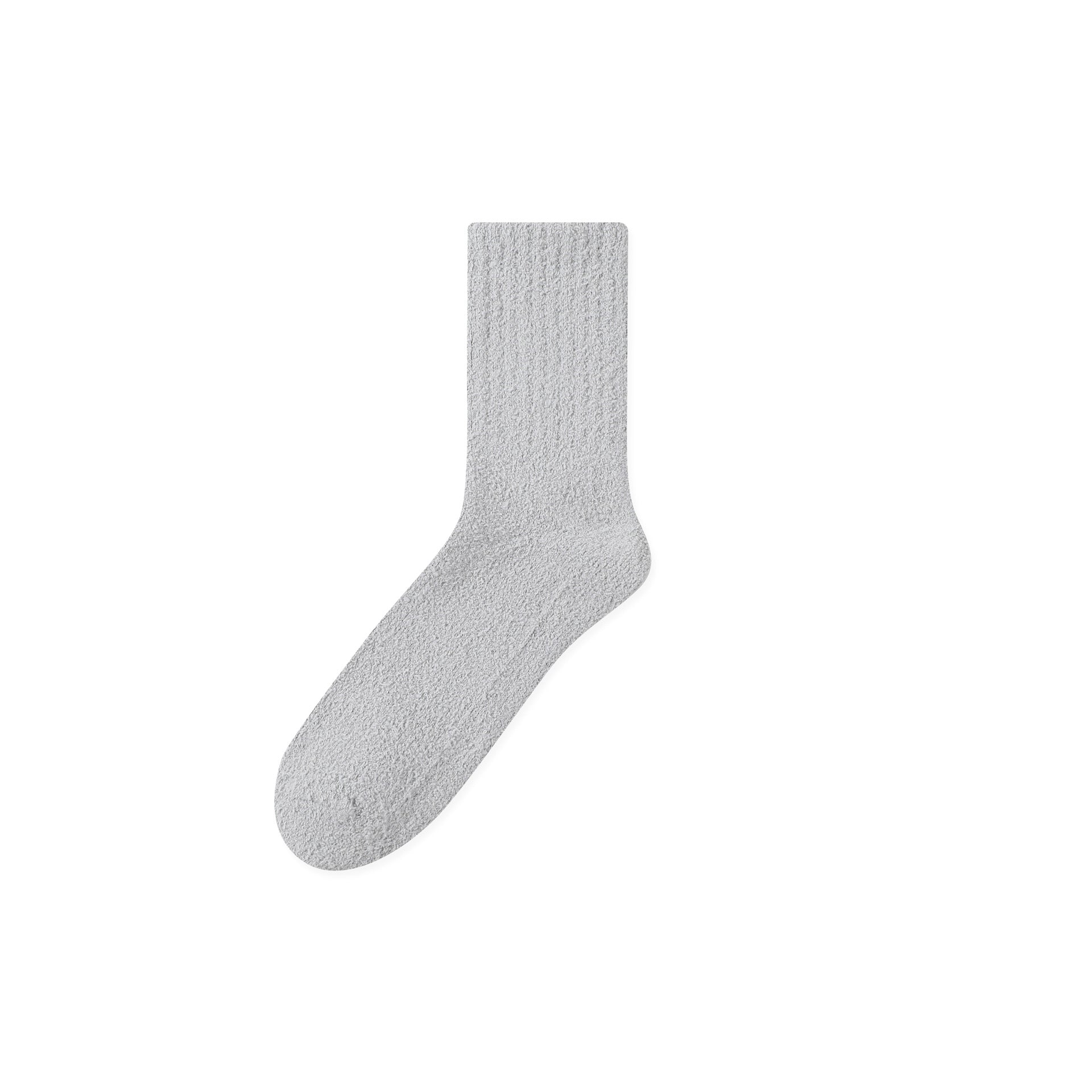 Light gray sock with a soft, fuzzy knit texture, shown against a plain white background