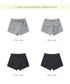 Front and back views of shorts in gray and black colors showing pocket placement