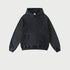 Flat lay of black hoodie with standard pullover design on white background