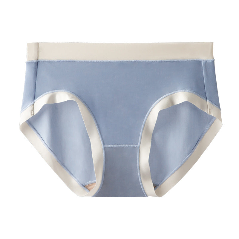 Light blue mid-rise brief with white contrast trim along waistband and leg openings, flat lay product photo