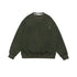 Olive green textured sweatshirt with three decorative tabs displayed on white background
