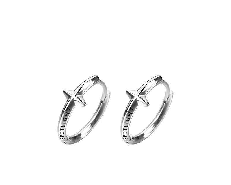 10mm silver star hoop earrings pair, technical product view