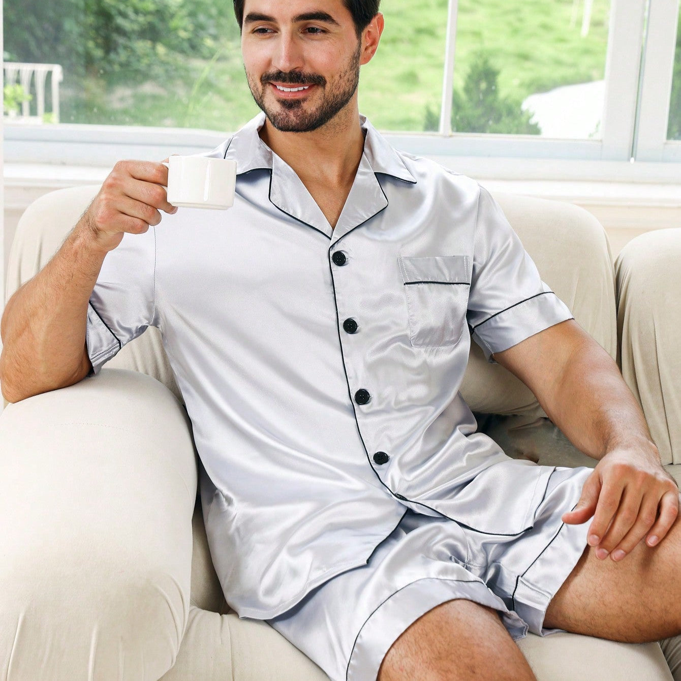 Men's Summer Silk-Like Pajama Set