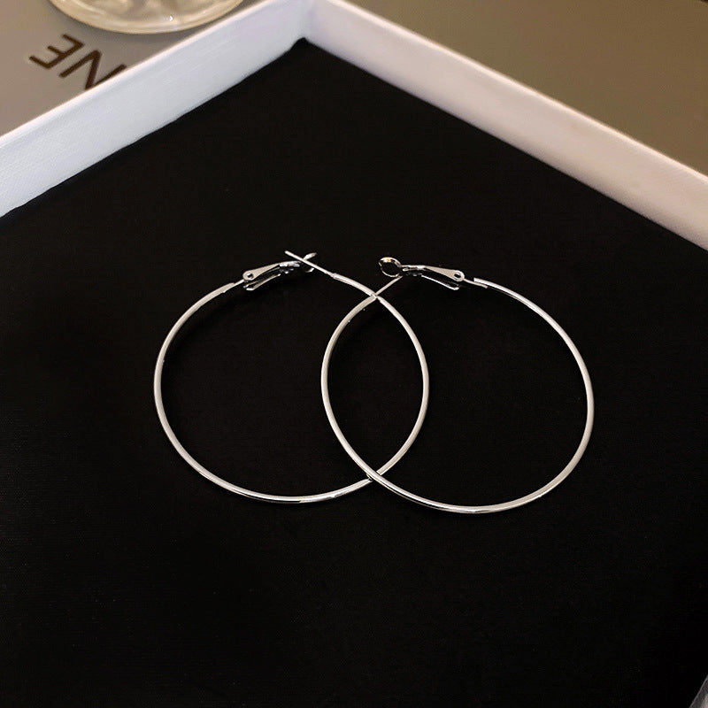 Modern Round Silver-Plated Hoop Earrings | Minimalist Circle Statement Hoops