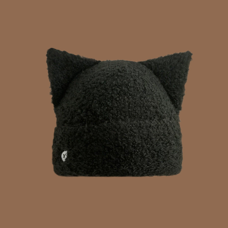 Black Fuzzy Cat Ear Beanie Hat – Soft black beanie hat with plush cat ears, perfect for stylish winter wear