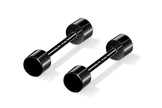Black 4mm cylindrical stud earrings in white background