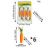  A package of six small artificial carrots with hanging loops, displayed with measurements for accurate sizing.