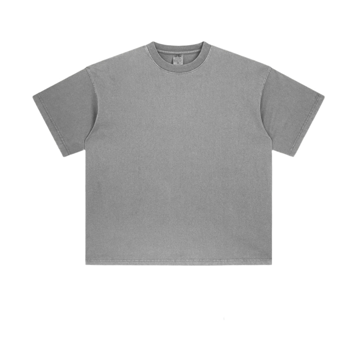 Plain gray oversized t-shirt showing relaxed boxy silhouette against white background
