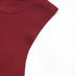 Detailed shot of the armhole cut and ribbed texture of the burgundy sleeveless top.