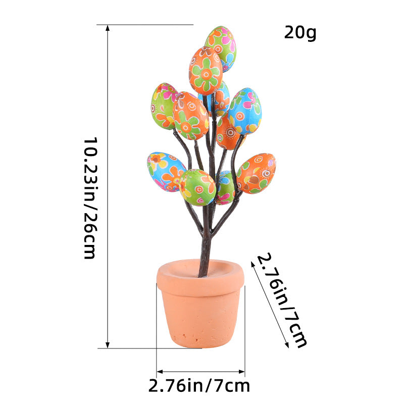 Floral-patterned Easter egg tree in a terracotta pot with bright and colorful eggs, ideal for Easter and spring decor.