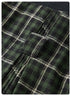 Close-up of green plaid fabric texture with white grid pattern against dark background