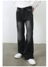 Side view of model wearing white shirt, black double-ring belt and black wide-leg jeans with white platform sneakers