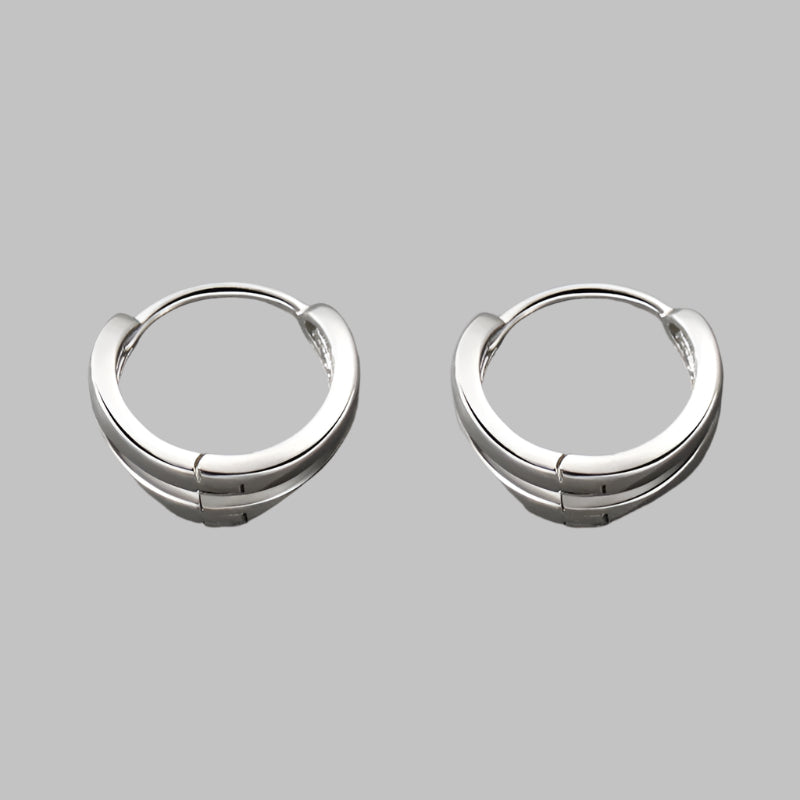 Large size silver double-band hoop earrings, 12mm diameter