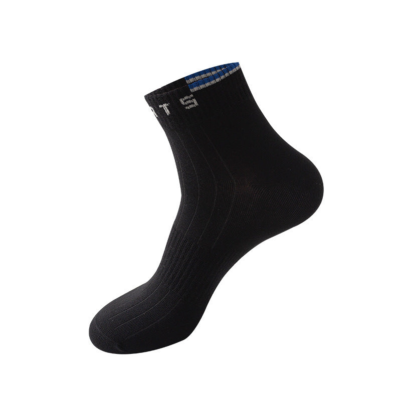 Black ankle sock with blue-checkered cuff and "SPORT" branding, displayed on an invisible foot form