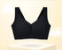 Large-size, thin, breathable black bra with seamless cups and wide straps, designed for comfort and support.
