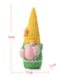 Measurement chart of a green Easter gnome plush with a yellow hat, displaying dimensions of 32cm height and 11cm width.