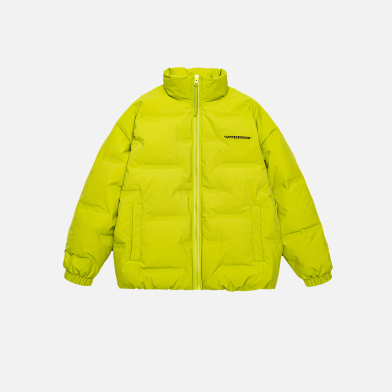 Flat lay product photos of black and brown puffer jackets