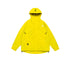 Yellow technical jacket with hood drawstring and logo branding, shown in product layout