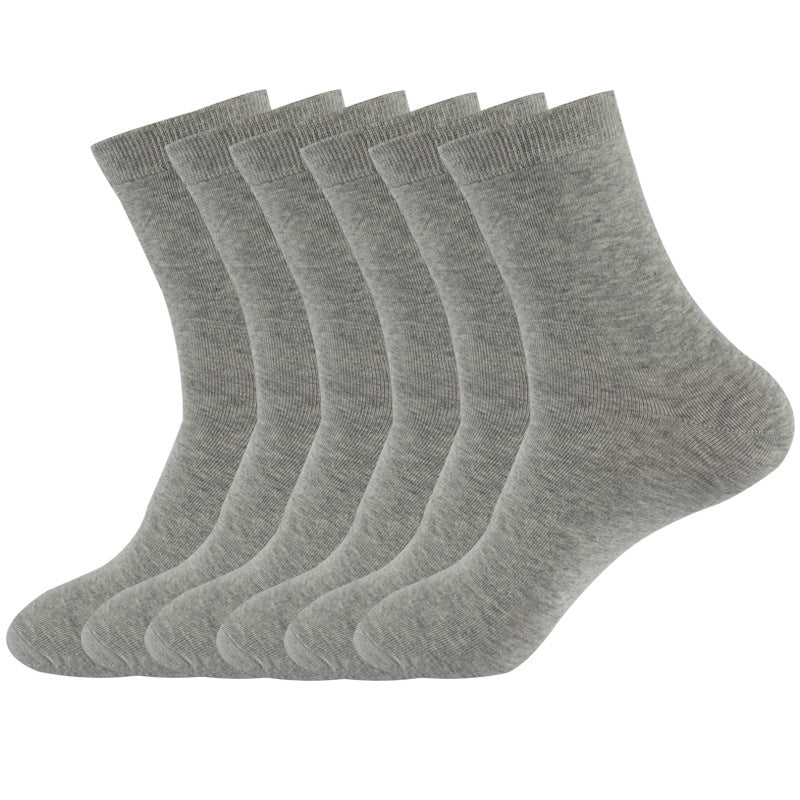 Six gray cotton crew socks displayed together, highlighting neutral sock options