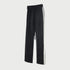 Black wide-leg pants with white side stripe and drawstring