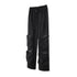 Black cargo pants with zippered utility pockets displayed on white background